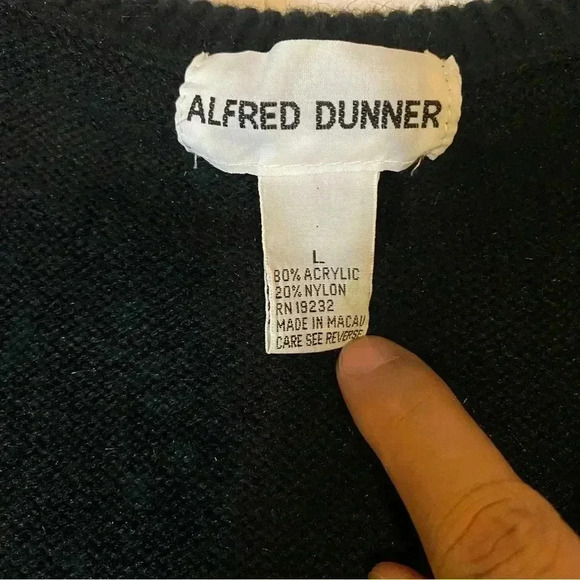 VGT 80s 90s ALFRED DUNNER Women's Preppy Sweater Black Gold Sequins Argyle L - Picture 5 of 10